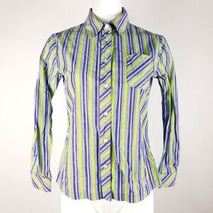 Monterey Bay Women's Button Down Top Size 6 Petite‎ Purple Green Striped Shirt